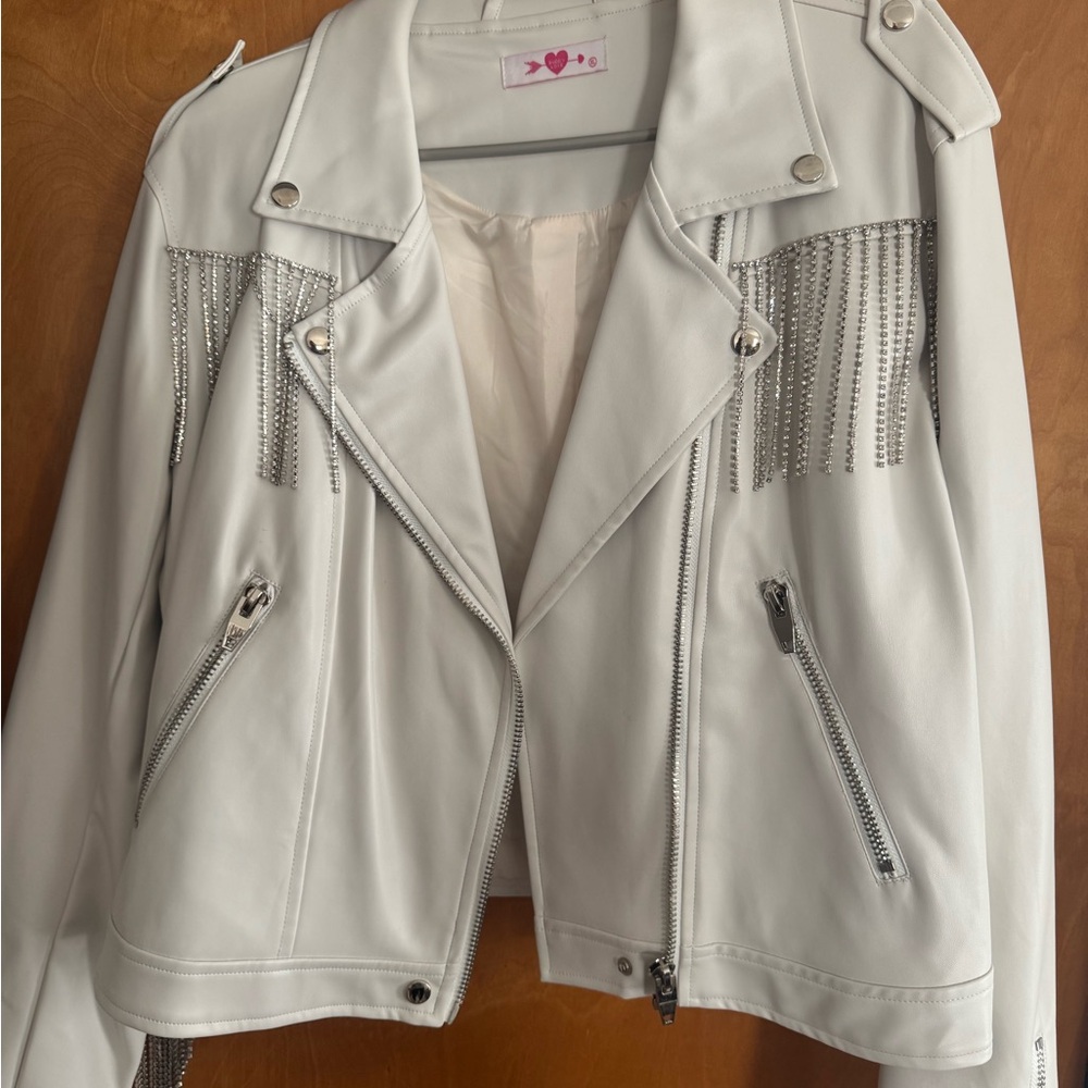 Buddy Love White Leather Jacket with Silver Accents